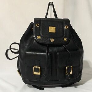 Authentic MCM Black Leather Backpack
